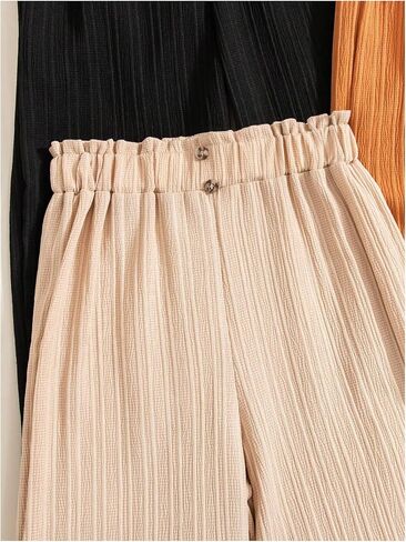 Oyoangle Girl's 3 Pack Back Button Solid Solid Cercist Wide Wide Bants مع جيوب in Saudi Arabia