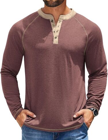 القمصان Coofandy Mens Henley قميص طويل الأكمام الزر غير الرسمي V الرقبة تي شيرت خفيفة الوزن القمصان pulver in Saudi Arabia