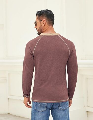 القمصان Coofandy Mens Henley قميص طويل الأكمام الزر غير الرسمي V الرقبة تي شيرت خفيفة الوزن القمصان pulver in Saudi Arabia