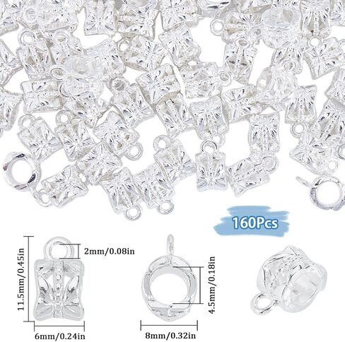 1 Box 160Pcs Gold Bail Spacer Bead Silver Tube Bails Bulk Clasp Bail Bead Charms Connector Tibetan Style Link European Alloy Loop Loose Spacer Beads for Jewelry Making Bracelet Necklace Craft in Kuwait