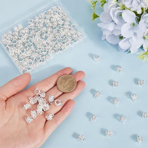 1 Box 160Pcs Gold Bail Spacer Bead Silver Tube Bails Bulk Clasp Bail Bead Charms Connector Tibetan Style Link European Alloy Loop Loose Spacer Beads for Jewelry Making Bracelet Necklace Craft in Kuwait