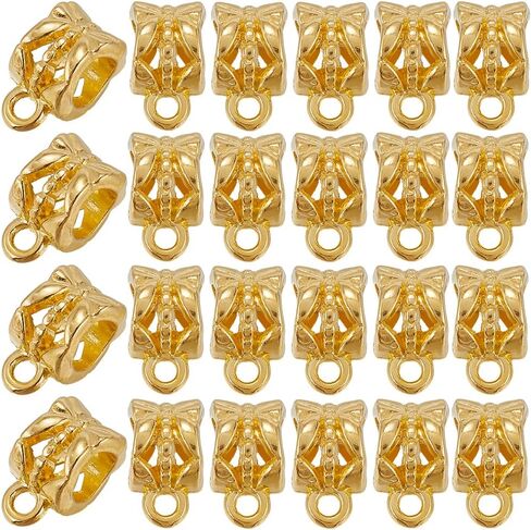 1 Box 160Pcs Gold Bail Spacer Bead Silver Tube Bails Bulk Clasp Bail Bead Charms Connector Tibetan Style Link European Alloy Loop Loose Spacer Beads for Jewelry Making Bracelet Necklace Craft in Kuwait