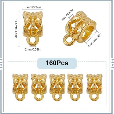 1 Box 160Pcs Gold Bail Spacer Bead Silver Tube Bails Bulk Clasp Bail Bead Charms Connector Tibetan Style Link European Alloy Loop Loose Spacer Beads for Jewelry Making Bracelet Necklace Craft in Kuwait