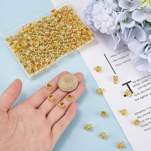 1 Box 160Pcs Gold Bail Spacer Bead Silver Tube Bails Bulk Clasp Bail Bead Charms Connector Tibetan Style Link European Alloy Loop Loose Spacer Beads for Jewelry Making Bracelet Necklace Craft in Kuwait