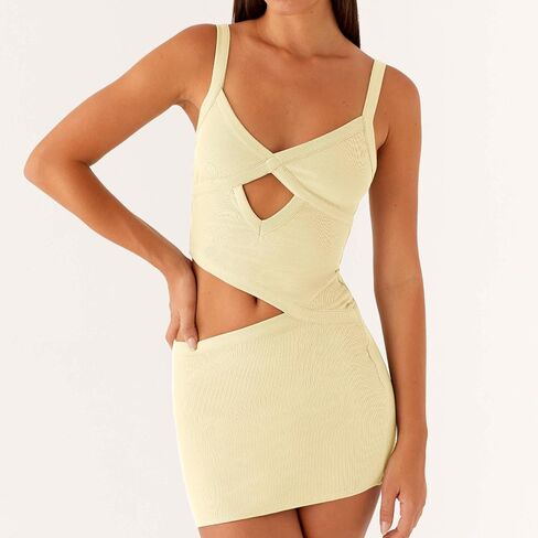 Women Sexy Cutout Mini Dress Spaghetti Strap Backless V-Neck Patchwork Bodycon Short Dress Party Cocktail in Kuwait