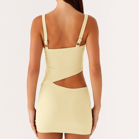 Women Sexy Cutout Mini Dress Spaghetti Strap Backless V-Neck Patchwork Bodycon Short Dress Party Cocktail in Kuwait