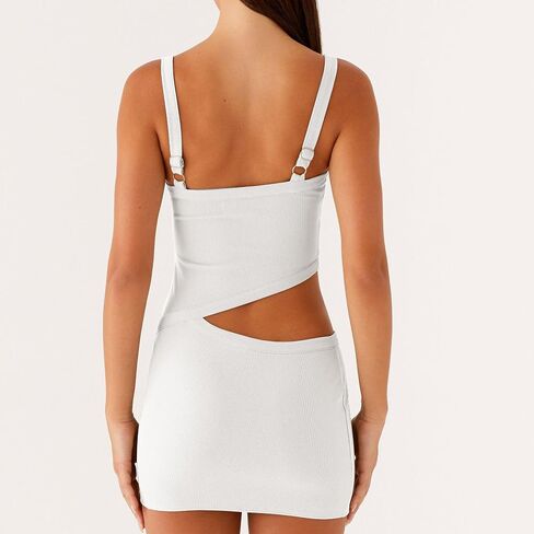 Women Sexy Cutout Mini Dress Spaghetti Strap Backless V-Neck Patchwork Bodycon Short Dress Party Cocktail in Kuwait