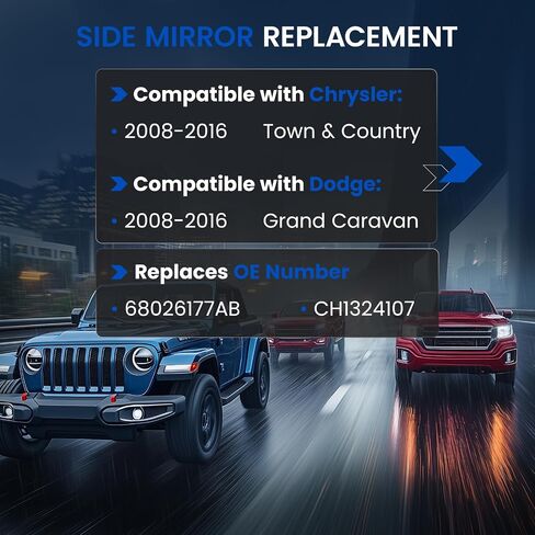 Driver Left Side Heated Mirror Glass Compatible With Chrysler Town & Country Compatible With Dodge Grand Caravan 2008-2016 Left Side View Mirror Convex Glass with Backing Plate 68026177AB in Saudi Arabia
