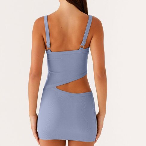 Women Sexy Cutout Mini Dress Spaghetti Strap Backless V-Neck Patchwork Bodycon Short Dress Party Cocktail in Kuwait