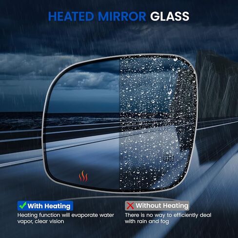 Driver Left Side Heated Mirror Glass Compatible With Chrysler Town & Country Compatible With Dodge Grand Caravan 2008-2016 Left Side View Mirror Convex Glass with Backing Plate 68026177AB in Saudi Arabia