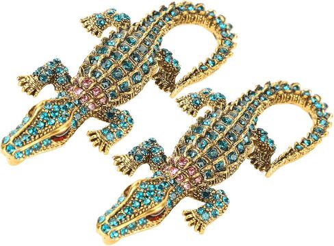 2Pcs Alligator Crocodile Brooch Pin Pendant, Fashion Huge Crocodile Austrian Crystal Brooch Pin Alligator Pendant, Premium Crocodile Brooch, Lapel Pins, Alligator Brooch for Men and Women in Saudi Arabia