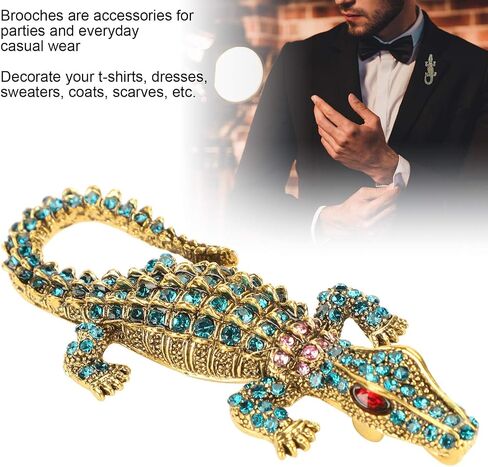 2Pcs Alligator Crocodile Brooch Pin Pendant, Fashion Huge Crocodile Austrian Crystal Brooch Pin Alligator Pendant, Premium Crocodile Brooch, Lapel Pins, Alligator Brooch for Men and Women in Saudi Arabia