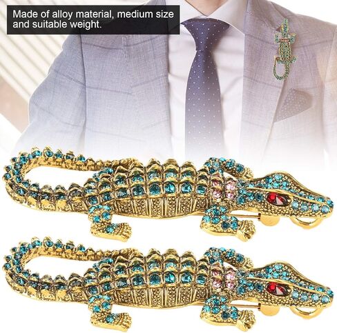 2Pcs Alligator Crocodile Brooch Pin Pendant, Fashion Huge Crocodile Austrian Crystal Brooch Pin Alligator Pendant, Premium Crocodile Brooch, Lapel Pins, Alligator Brooch for Men and Women in Saudi Arabia