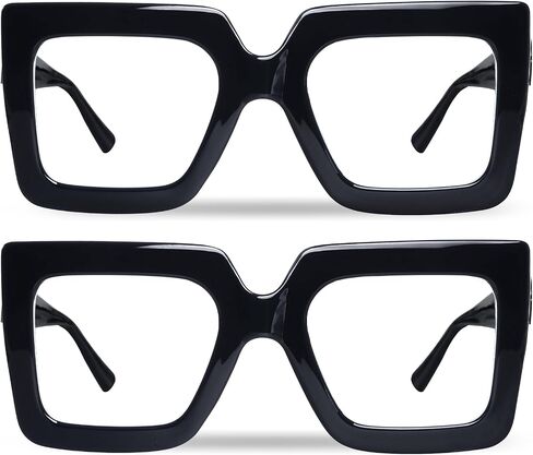 hoyuwak 2PCS Oversized Square Blue Light Glasses Big Frame Computer Eyewear Thick Fashion Clear Glasses for Women Fashion in Saudi Arabia