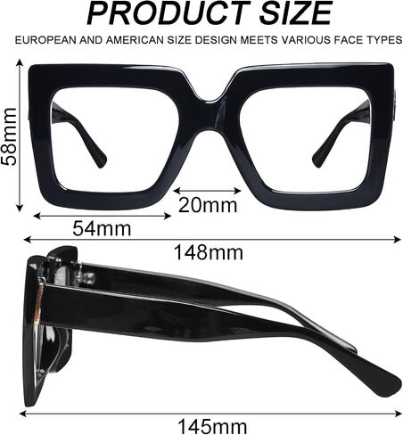 hoyuwak 2PCS Oversized Square Blue Light Glasses Big Frame Computer Eyewear Thick Fashion Clear Glasses for Women Fashion in Saudi Arabia