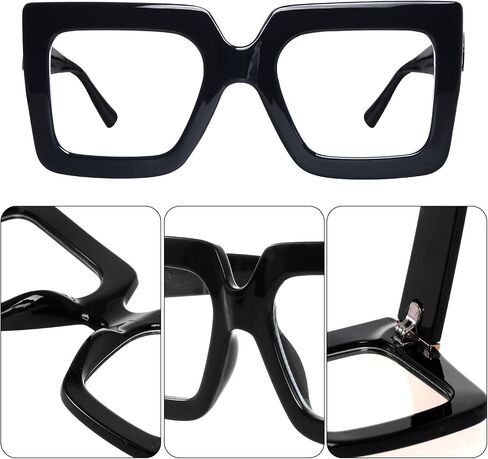 hoyuwak 2PCS Oversized Square Blue Light Glasses Big Frame Computer Eyewear Thick Fashion Clear Glasses for Women Fashion in Saudi Arabia