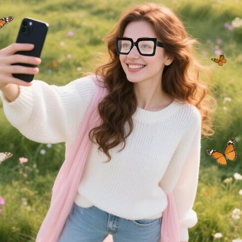 hoyuwak 2PCS Oversized Square Blue Light Glasses Big Frame Computer Eyewear Thick Fashion Clear Glasses for Women Fashion in Saudi Arabia