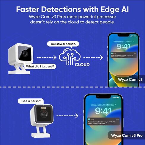 WYZE Cam v3, 1080P HD WiFi Wired Indoor/Outdoor Home Security Camera, Pet/Baby Monitor, Color Night Vision, 2-Way Audio, MicroSD Card Slot, Compatible with Alexa & Google - White in Saudi Arabia