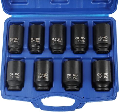 9pcs Socket Deep Impact Socket 1/2 "محرك محور محور محور المقبس 29-38 ملم لإزالة وصواميل المحور المتصاعد in Saudi Arabia
