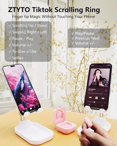 Tiktok Scrolling Ring for iPhone/Android,Bluetooth Page Turner for Kindle App,Remote Control for Camera/Video Recording/Music Player (Black) in Kuwait