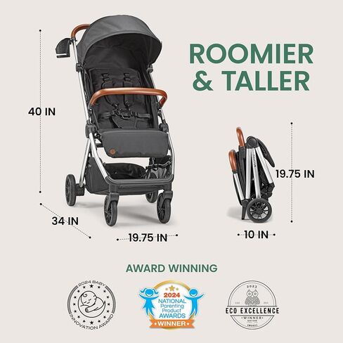 Bēbee V2 Lightweight Baby Stroller - Premium Vegan Leather, One-Hand Fold, Infinite Recline, Aircraft-Grade Aluminum Frame, XXL Canopy, and Ample Storage Umbrella Stroller - Storm Blue in Saudi Arabia