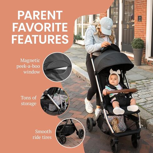 Bēbee V2 Lightweight Baby Stroller - Premium Vegan Leather, One-Hand Fold, Infinite Recline, Aircraft-Grade Aluminum Frame, XXL Canopy, and Ample Storage Umbrella Stroller - Storm Blue in Saudi Arabia