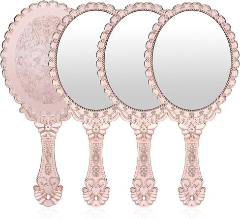 YUSONG Vintage Handheld Mirror for Makeup - 4 Pack Travel Handle Mirrors for Women Gold Embossed Flower Portable Princess Mirror Tabletop Party Classroom in Saudi Arabia