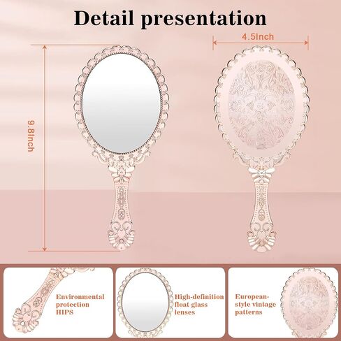 YUSONG Vintage Handheld Mirror for Makeup - 4 Pack Travel Handle Mirrors for Women Gold Embossed Flower Portable Princess Mirror Tabletop Party Classroom in Saudi Arabia