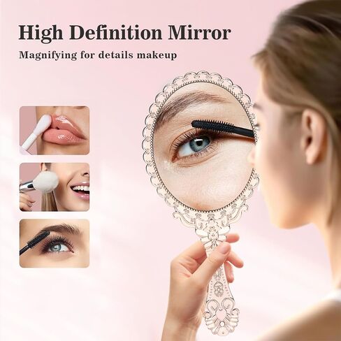 YUSONG Vintage Handheld Mirror for Makeup - 4 Pack Travel Handle Mirrors for Women Gold Embossed Flower Portable Princess Mirror Tabletop Party Classroom in Saudi Arabia