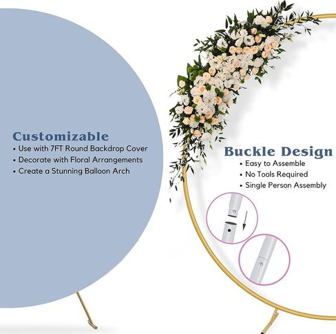 JC HUMMINGBIRD Round Backdrop Stand 6.5FT Circle Balloon Arch Stand Metal Backdrop Arch for Wedding Event Baby Shower Ceremony Birthday Party Decoration (Gold) in Kuwait