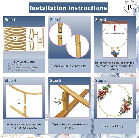 JC HUMMINGBIRD Round Backdrop Stand 6.5FT Circle Balloon Arch Stand Metal Backdrop Arch for Wedding Event Baby Shower Ceremony Birthday Party Decoration (Gold) in Kuwait