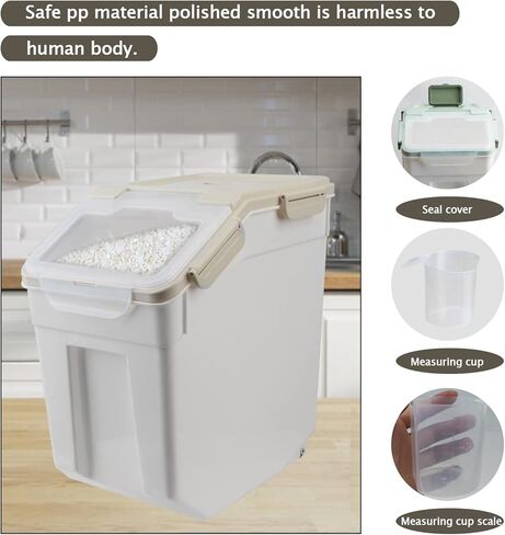 AnRui Dog Food Storage Container with Scoop, Large Airtight Plastic Pet Dog Cat Dry Food Bin, Cereal Grain Organizer Box for Rice, Flour, Snack, Baking Supplies, Kitchen Pantry, Blue in Kuwait