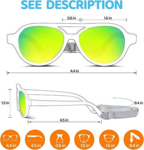 RIVBOS Baby Wrap Polarized UV400 Sunglasses - Soft Frame with Secure Strap for Infant and Newborn (0-24 Months) RBK068 in Saudi Arabia