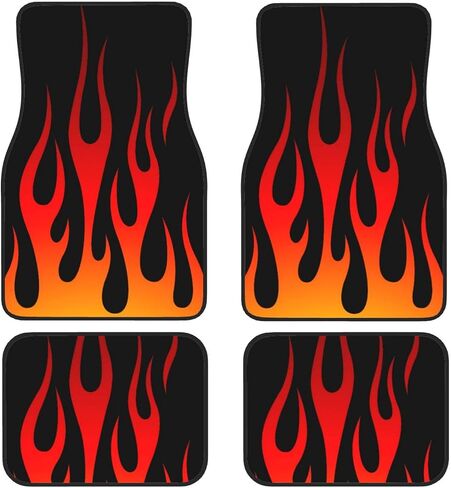 Retro Traditional Hot Rod Flames Car Front and Rear Floor Mats, Car Mats, Complete Set of 4 Carpets, All Weather Protection in Saudi Arabia