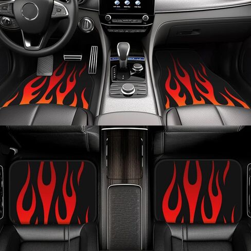 Retro Traditional Hot Rod Flames Car Front and Rear Floor Mats, Car Mats, Complete Set of 4 Carpets, All Weather Protection in Saudi Arabia
