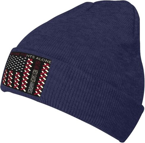 AME Flag Fight Head and Neck Cancer Awareness Beanie Hat Adult Comfy Casual Warm Knit Men Women7 Navy Blue in Saudi Arabia