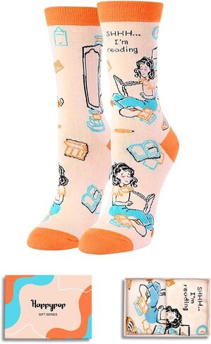 HAPPYPOP Fun Socks for Teen Girls, Book Lover Gifts for Women, Book Reading Gifts for Book Lovers Readers, Book Socks Stocking Stuffers in Saudi Arabia