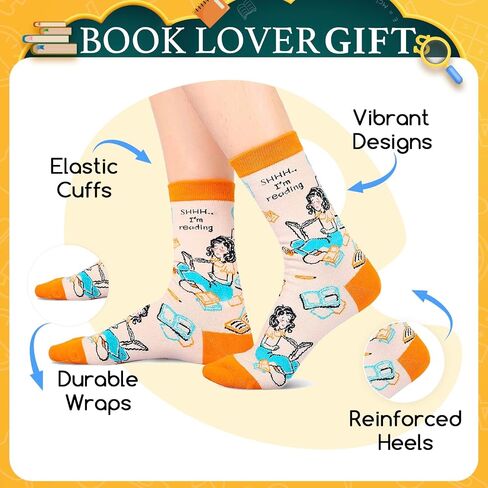 HAPPYPOP Fun Socks for Teen Girls, Book Lover Gifts for Women, Book Reading Gifts for Book Lovers Readers, Book Socks Stocking Stuffers in Saudi Arabia