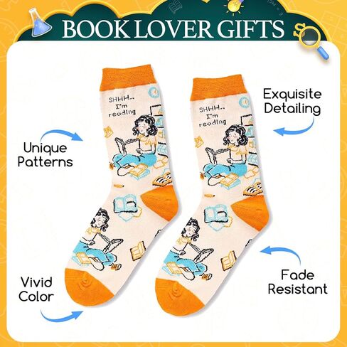HAPPYPOP Fun Socks for Teen Girls, Book Lover Gifts for Women, Book Reading Gifts for Book Lovers Readers, Book Socks Stocking Stuffers in Saudi Arabia