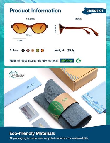 SOJOS Ocean Collection Polarized Retro Oval Small Sunglasses Womens Recycled Plastic Frame Eco-Friendly UV400, Echo in Saudi Arabia