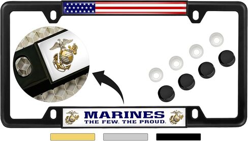 [Officially Licensed USMC Product] - Marines. The Few. The Proud. - Domed Custom-Made Personalized Narrow (Thin) Top 4 Hole Metal Car License Plate Frame with Free caps - Black (Qty: 1 Frame) in Saudi Arabia