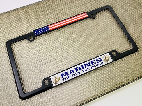 [Officially Licensed USMC Product] - Marines. The Few. The Proud. - Domed Custom-Made Personalized Narrow (Thin) Top 4 Hole Metal Car License Plate Frame with Free caps - Black (Qty: 1 Frame) in Saudi Arabia