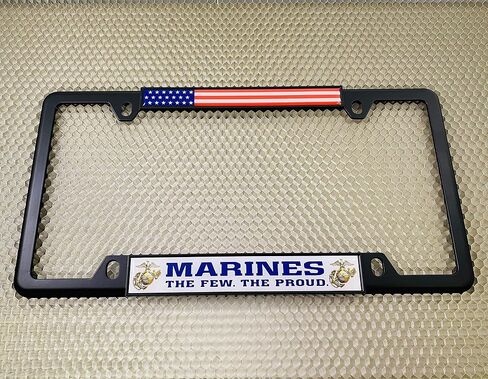 [Officially Licensed USMC Product] - Marines. The Few. The Proud. - Domed Custom-Made Personalized Narrow (Thin) Top 4 Hole Metal Car License Plate Frame with Free caps - Black (Qty: 1 Frame) in Saudi Arabia