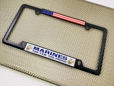 [Officially Licensed USMC Product] - Marines. The Few. The Proud. - Domed Custom-Made Personalized Narrow (Thin) Top 4 Hole Metal Car License Plate Frame with Free caps - Black (Qty: 1 Frame) in Saudi Arabia