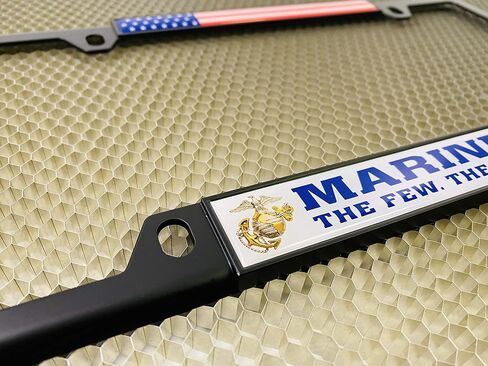 [Officially Licensed USMC Product] - Marines. The Few. The Proud. - Domed Custom-Made Personalized Narrow (Thin) Top 4 Hole Metal Car License Plate Frame with Free caps - Black (Qty: 1 Frame) in Saudi Arabia