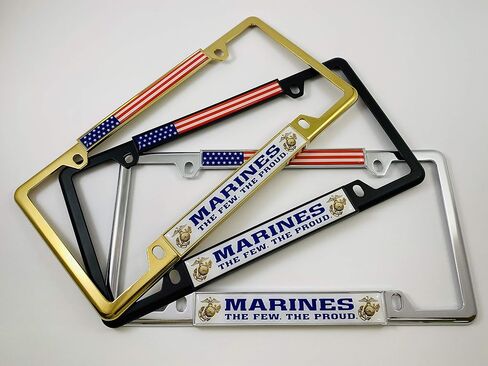 [Officially Licensed USMC Product] - Marines. The Few. The Proud. - Domed Custom-Made Personalized Narrow (Thin) Top 4 Hole Metal Car License Plate Frame with Free caps - Black (Qty: 1 Frame) in Saudi Arabia