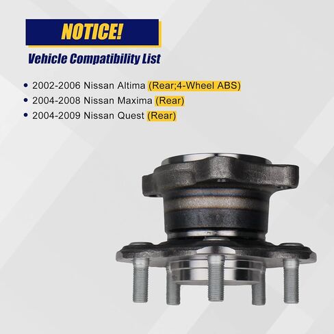 KUSATEC 512201 2PCS Rear Wheel Bearing and Hub Assembly Compatible with Nissan Altima 4 Wheel 2002-2006, Nissan Quest 2004-2009, Nissan Maxima 2004-2008,5 Lug w/ABS in Saudi Arabia