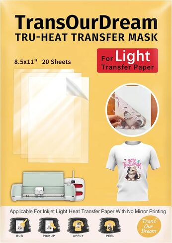 TransOurDream Tru-Heat Transfer Paper for Dark T Shirts (5 Sheets Dark1.0 + 5 Sheets Iron on Transfer Tape, 8.5"x11", Mix Pack) & Clear Heat Transfer Mate for Printable Heat Transfer Vinyl in Kuwait
