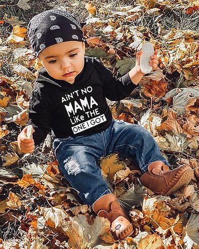 YALLET Toddler Baby Boy Clothes, Long Sleeve Letter Hoodies Top+Ripped Denim Pants 2pcs Fall Winter Outfit Sets in Kuwait