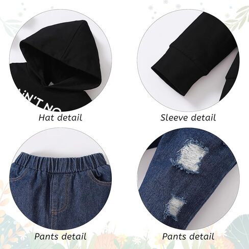 YALLET Toddler Baby Boy Clothes, Long Sleeve Letter Hoodies Top+Ripped Denim Pants 2pcs Fall Winter Outfit Sets in Kuwait